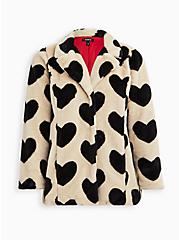 Plus Size Coat - Faux Fur Heart White Black , HEARTS - BLACK, hi-res
