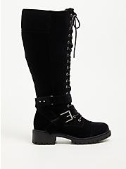 Laceup Combat Knee Boot - Velvet Black, BLACK, hi-res