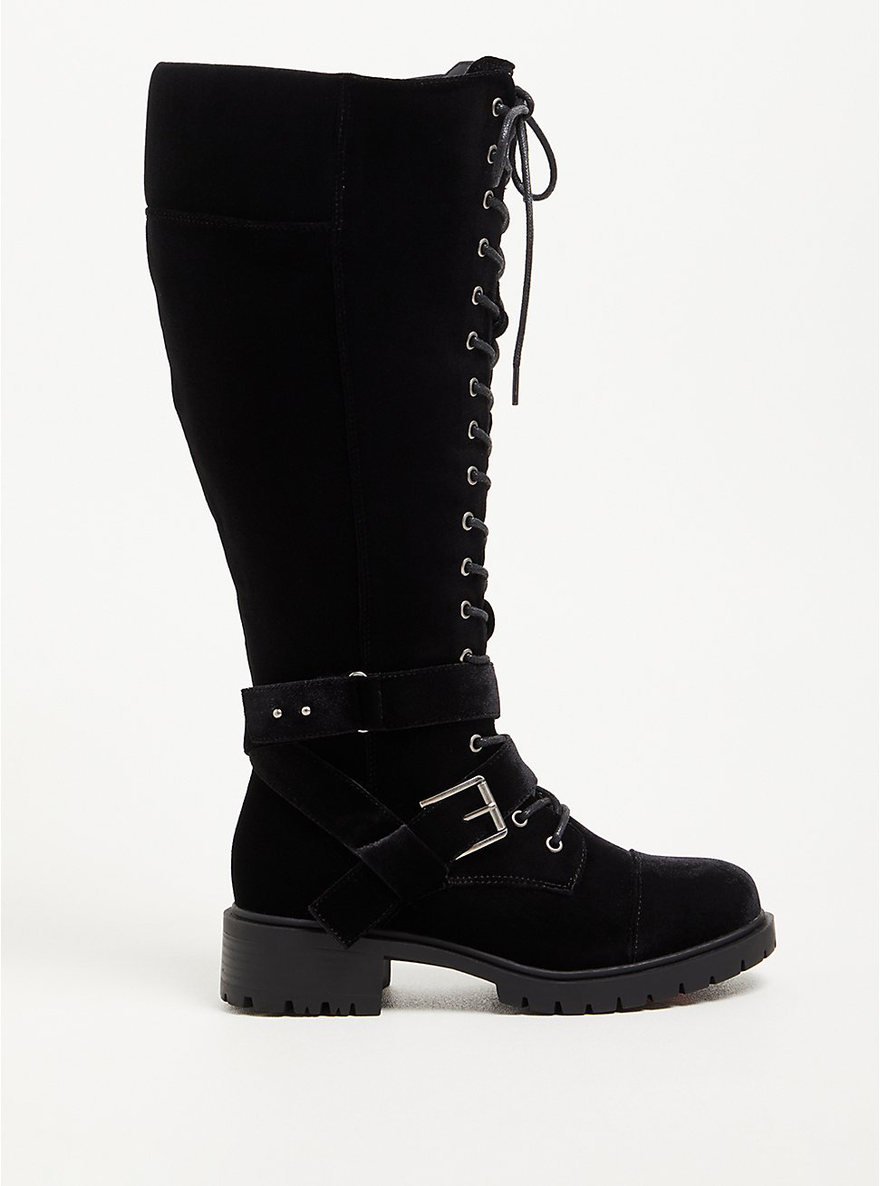 Laceup Combat Knee Boot - Velvet Black, BLACK, hi-res