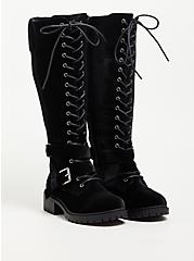 Plus Size Laceup Combat Knee Boot - Velvet Black, BLACK, alternate