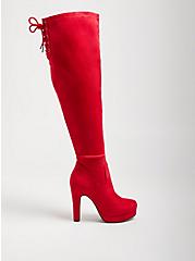 Over-The-Knee Heel Boot - Stretch Faux Suede Red (WW), RED, alternate