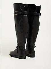 Double Buckle Over The Knee Boot - Faux Leather Black (WW), BLACK, alternate