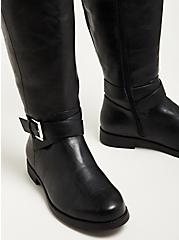 Plus Size Double Buckle Over The Knee Boot - Faux Leather Black (WW), BLACK, alternate