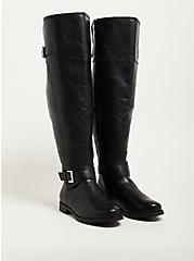 Double Buckle Over The Knee Boot - Faux Leather Black (WW), BLACK, hi-res