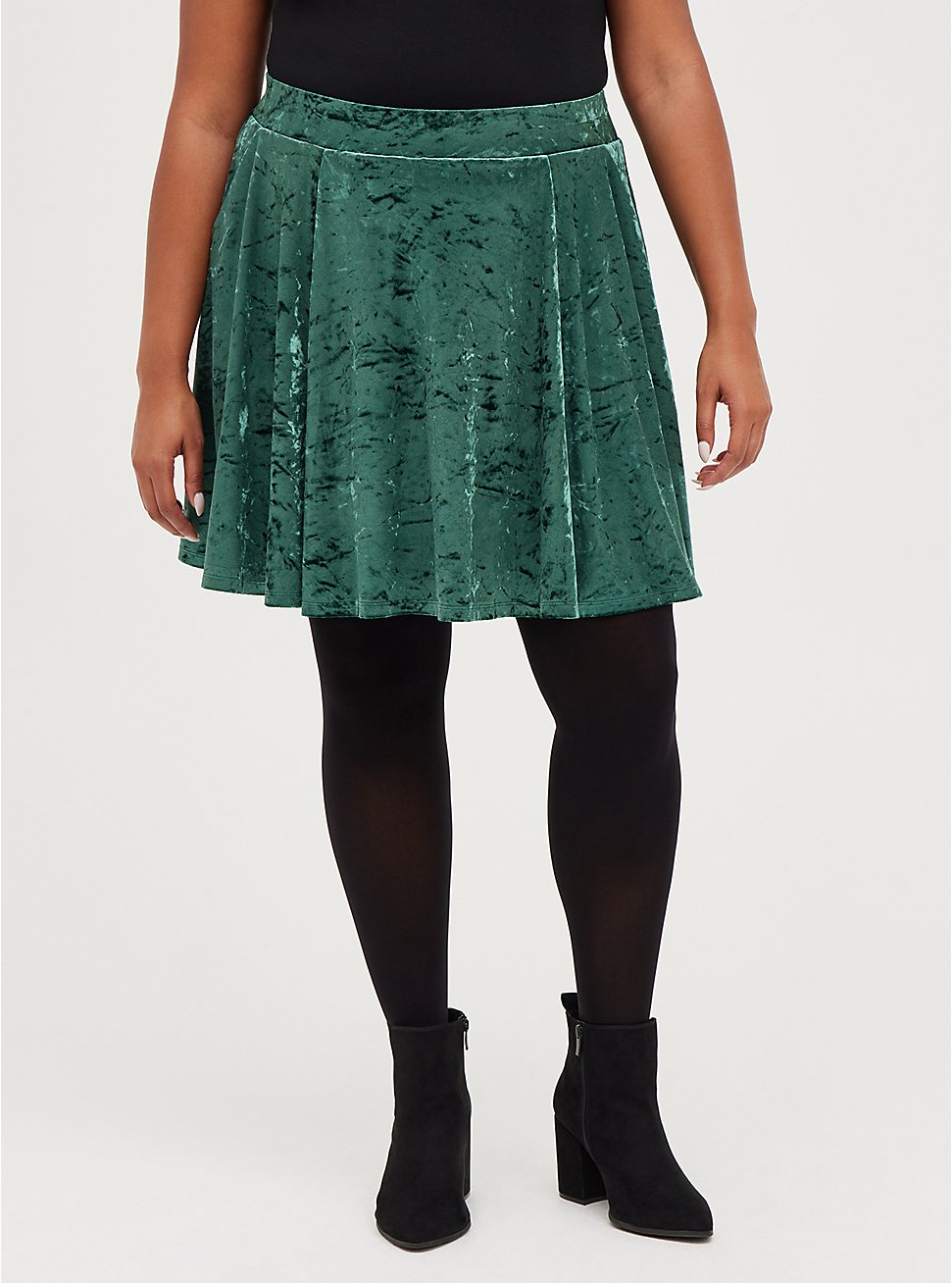 Plus Size Skater Mini Skirt - Velvet Green, BOTANICAL GARDEN, hi-res