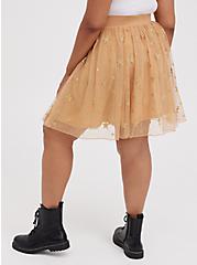 Skater Mini Skirt - Tulle Star Brown & Gold, STARS - GOLD, alternate