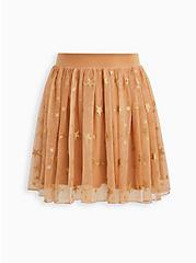 Skater Mini Skirt - Tulle Star Brown & Gold, STARS - GOLD, hi-res