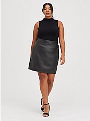 High Waist Mini Skirt - Coated Ponte Black, DEEP BLACK, alternate