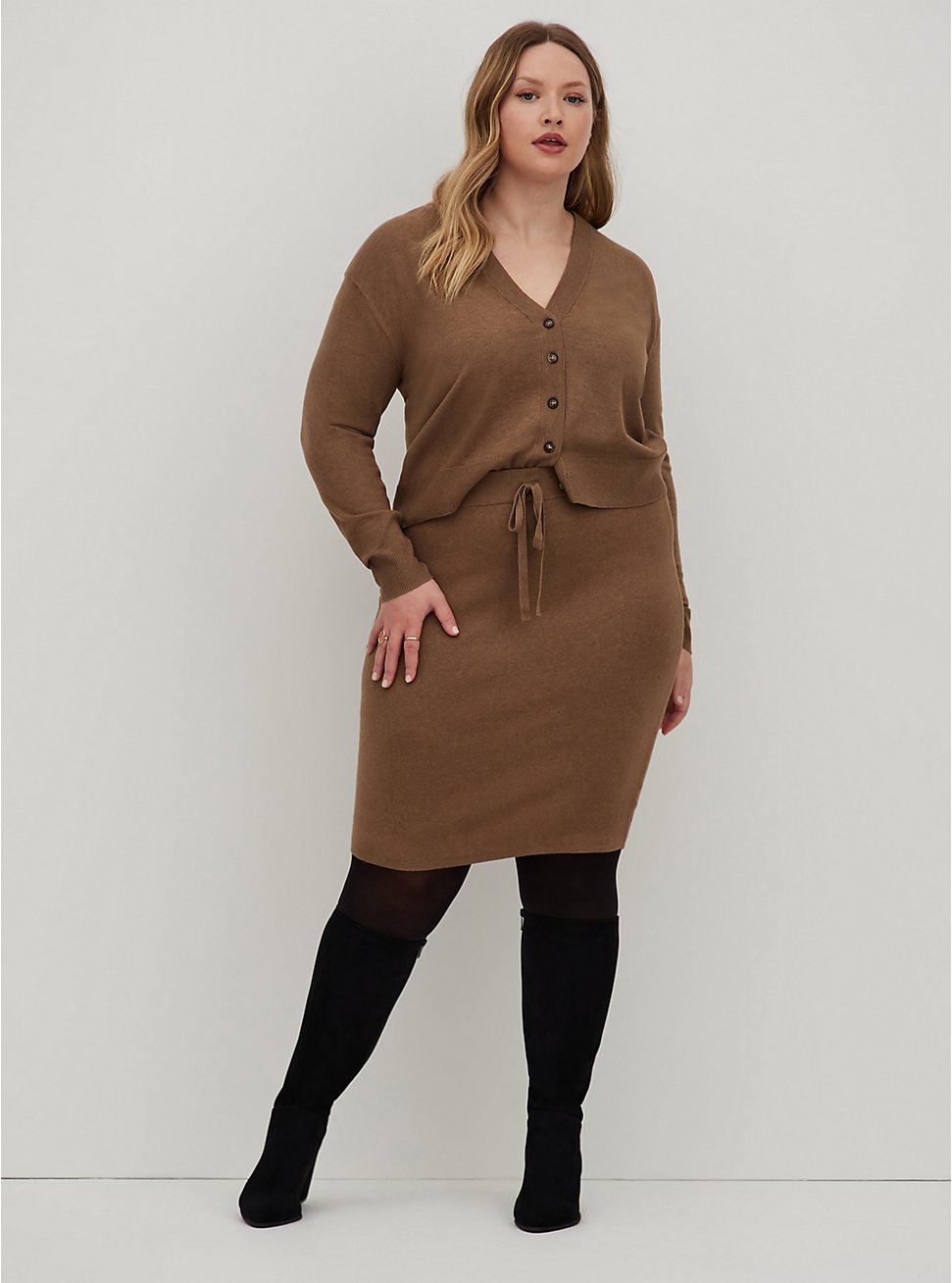 Pencil Skirt - Luxe Cozy Sweater Brown, CARIBOU, hi-res