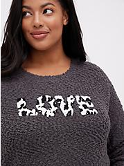 Plus Size Drop Shoulder Sweater - Love Grey , GREY, alternate