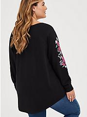 Tunic Sweatshirt - Cozy Fleece Floral Black, DEEP BLACK, alternate