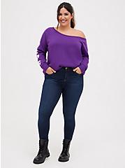 Off Shoulder Sweatshirt - Cozy Fleece Skulls Purple, PURPLE, alternate