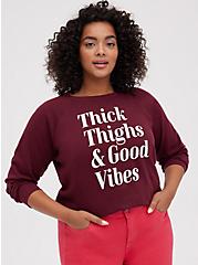 Plus Size Sweatshirt - Cozy Fleece Good Vibes Dark Red, WINETASTING, hi-res