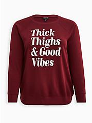 Plus Size Sweatshirt - Cozy Fleece Good Vibes Dark Red, WINETASTING, hi-res