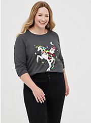 Plus Size Raglan Sweatshirt - Cozy Fleece Santa Unicorn Grey, CHARCOAL, hi-res