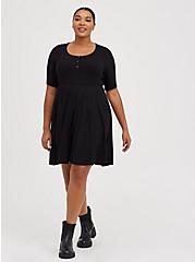 Plus Size Ribbed Skater Dress - Black, DEEP BLACK, alternate