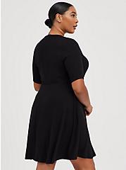 Plus Size Ribbed Skater Dress - Black, DEEP BLACK, alternate