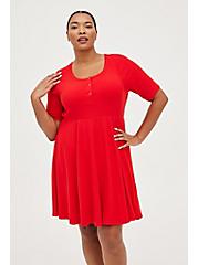 Plus Size Ribbed Skater Dress - Red, RED, alternate
