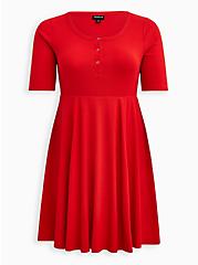 Plus Size Ribbed Skater Dress - Red, RED, hi-res