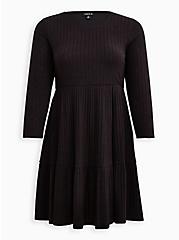 Skater Dress - Super Soft Plush Ribbed Black, DEEP BLACK, hi-res