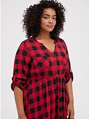 Plus Size Shirt Dress - Stretch Challis Plaid Red, PLAID - MULTI, alternate