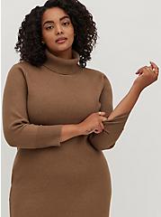Plus Size Turtle Neck Sweater Dress - Luxe Cozy Brown, CARIBOU, alternate