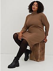 Plus Size Turtle Neck Sweater Dress - Luxe Cozy Brown, CARIBOU, hi-res