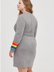 Shift Dress - Cozy Fleece Rainbow Cuffed Grey, GREY, alternate