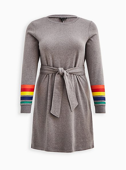 Shift Dress - Cozy Fleece Rainbow Cuffed Grey, GREY, hi-res