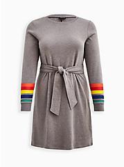 Plus Size Shift Dress - Cozy Fleece Rainbow Cuffed Grey, GREY, hi-res