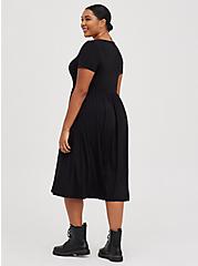 Plus Size Embellished Neck Skater Midi Dress - Knit Black, DEEP BLACK, alternate