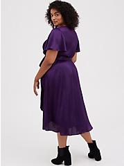 Plus Size Crinkle Shine Wrap Midi Dress - Purple, PURPLE, alternate