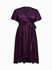 Plus Size Crinkle Shine Wrap Midi Dress - Purple, PURPLE, hi-res