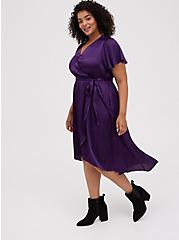 Crinkle Shine Wrap Midi Dress - Purple, PURPLE, hi-res