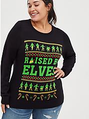 Warner Bros. Elf Pullover Sweater - Knit Jacquard Raised By Elves Black, DEEP BLACK, alternate