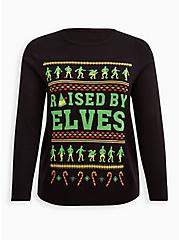 Warner Bros. Elf Pullover Sweater - Knit Jacquard Raised By Elves Black, DEEP BLACK, hi-res