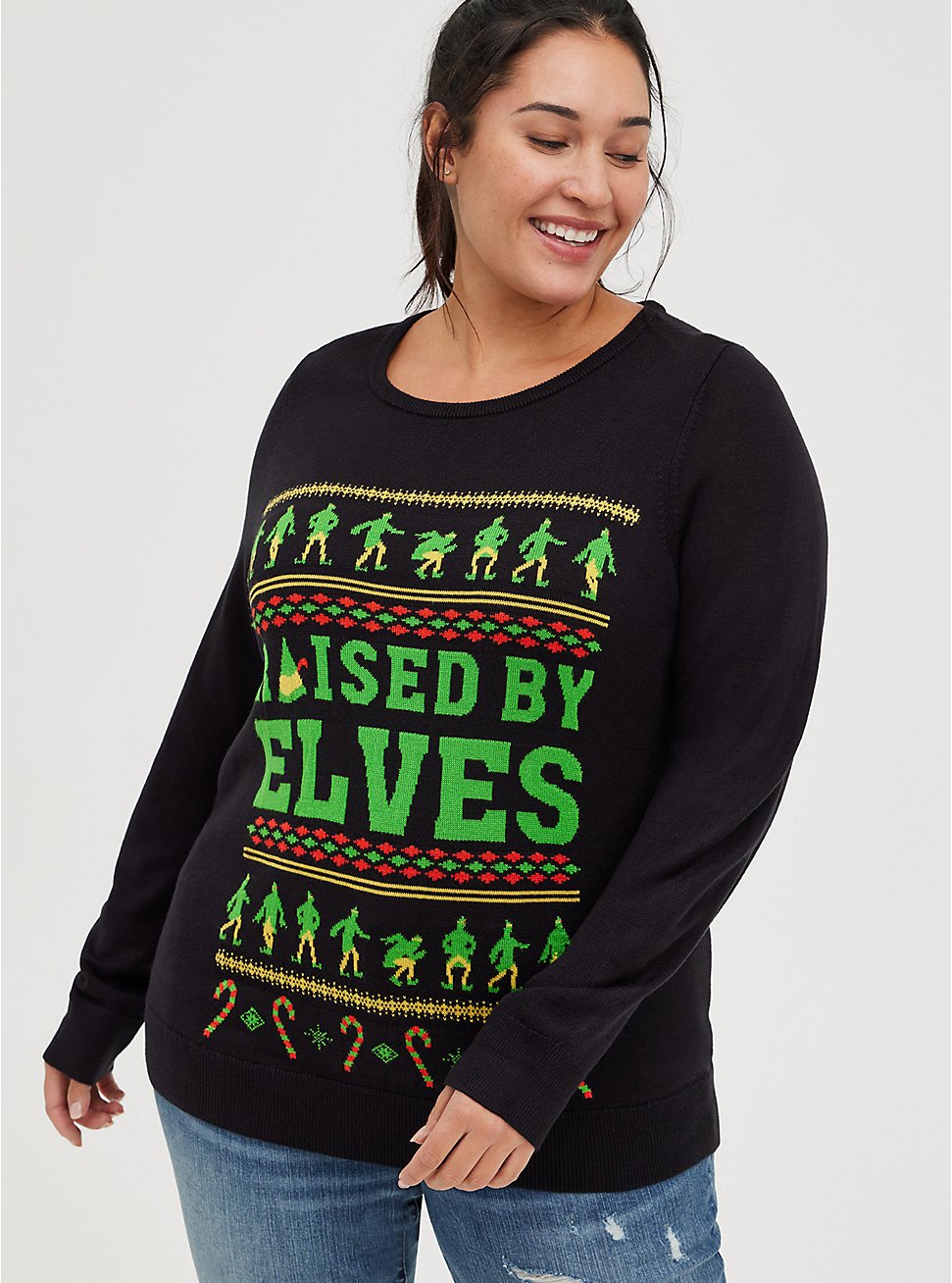 Warner Bros. Elf Pullover Sweater - Knit Jacquard Raised By Elves Black, DEEP BLACK, hi-res