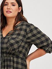 Plus Size Mini Brushed Rayon Zip-Front Shirt Dress, PLAID OLIVE, alternate