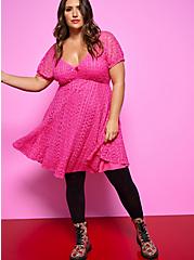 Plus Size Betsey Johnson Fit & Flare Puff Sleeve  Mini Dress - Pink, PINK GLO, hi-res