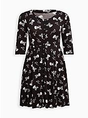 Plus Size Betsey Johnson Snap Front Babydoll Dress - Skull Print Black, SKULL - BLACK, hi-res