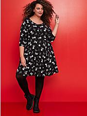 Plus Size Betsey Johnson Snap Front Babydoll Dress - Skull Print Black, SKULL - BLACK, hi-res