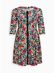 Plus Size Betsey Johnson Snap Front Babydoll Dress - Floral Black, FLORAL - MULTI, hi-res