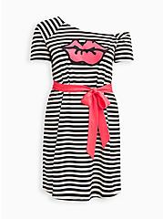 Plus Size Betsey Johnson Off Shoulder Dress - French Terry Lip Black & White Stripe, STRIPE-BLACK WHITE, hi-res