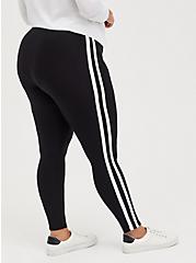 Plus Size Platinum Legging- Fleece Lined Side Stripe Black, BLACK, alternate