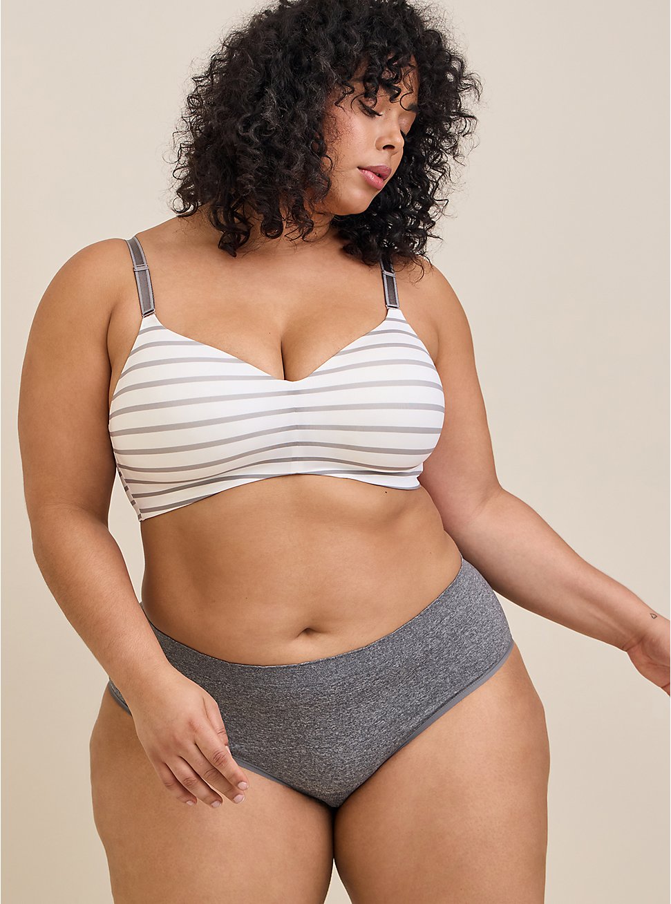 Plus Size Seamless Smooth Mid-Rise Hipster Heather Panty, HEATHER GREY, hi-res