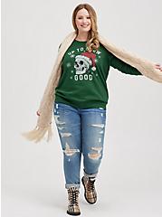Sweatshirt - Cozy Fleece Skull Snow Green, GREEN, alternate