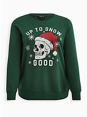 Sweatshirt - Cozy Fleece Skull Snow Green, GREEN, hi-res