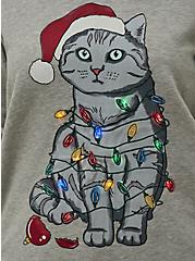 Sweatshirt - Cozy Fleece Holiday Cat Light Up Grey, MEDIUM HEATHER GREY, alternate