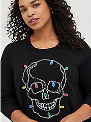Sweatshirt - Cozy Fleece Light Up Skull, DEEP BLACK, alternate