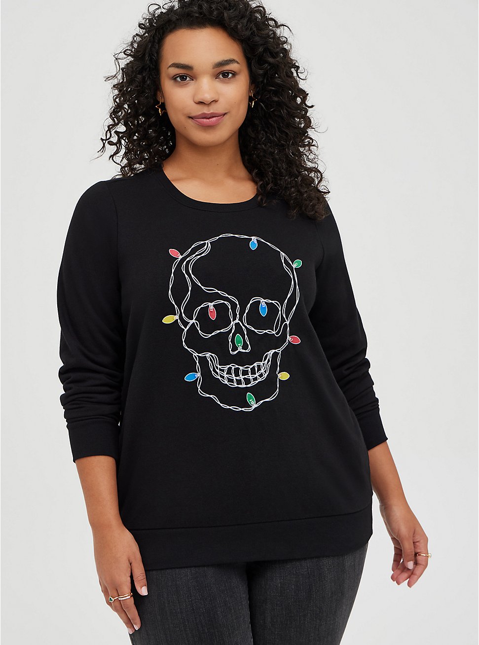 Sweatshirt - Cozy Fleece Light Up Skull, DEEP BLACK, hi-res